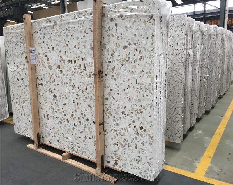 China White Inorganic Terrazzo Stone Flooring Tile Polish