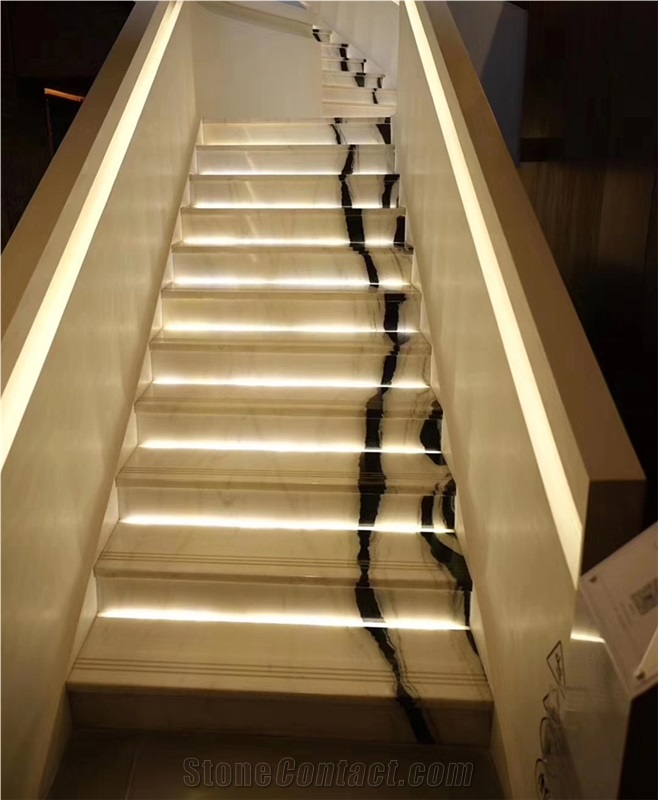 Celebrity Stairs China Panda White Black Marble Stair Treads