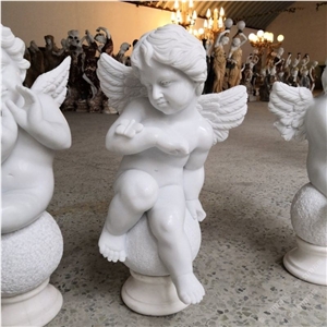 Handmade Marble Garden Sculptures Angel Winged Statue Outdoor