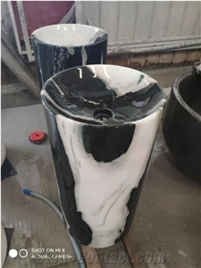 Popular Wash Basins China Panda White Black Marble