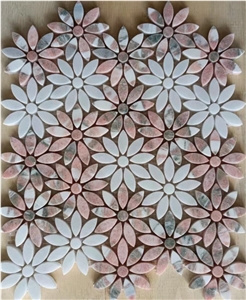 Rose Novergia Red White Mosaic Tile Waterjet Wall Floor Bath