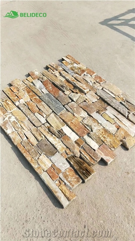 Beige Slate P14 Stacked Stone Cladding, Uluru Ledgestone Panel Cladding