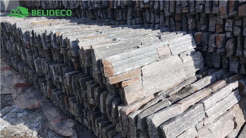 Green Rusty Quartzite Backed Mesh Cement Cladding Stone