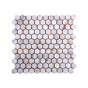 Golden 1'' Hexagon Tumbled Marble Mosaic Tile