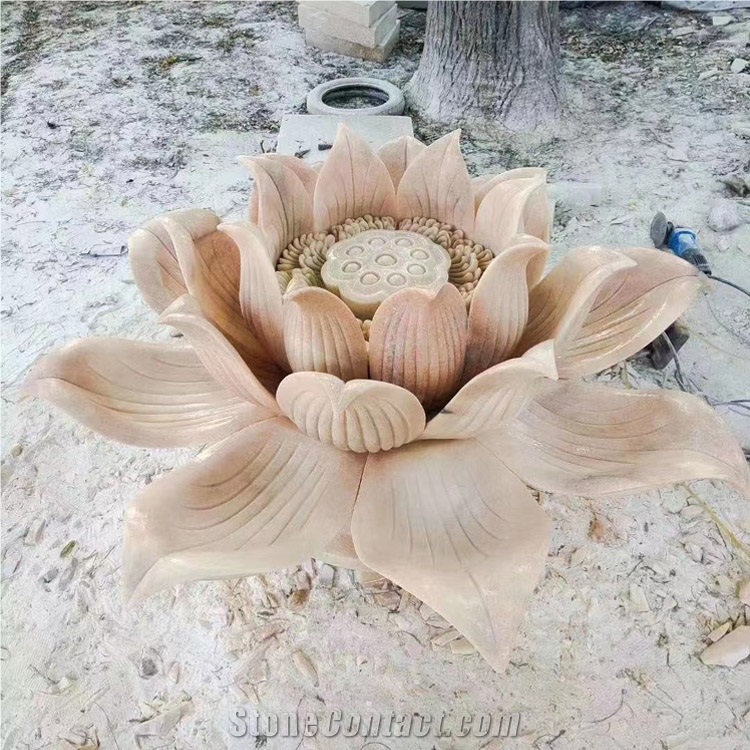 Beautiful Pink Lotus Flower Marble Carving Fountain