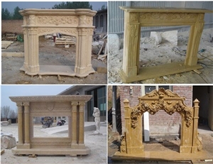 Beige Limestone Fireplace Mantel