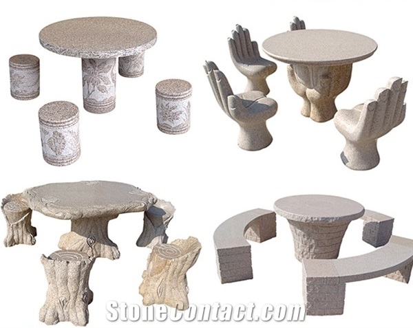 China Nature Stone Beige Outdoor Table And Bench
