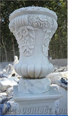Exterior Decorated Garden White Marble Stone Flower Pots