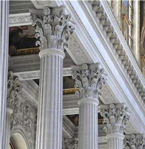 Flower Hand Carved Pure White Marble Roman Columns