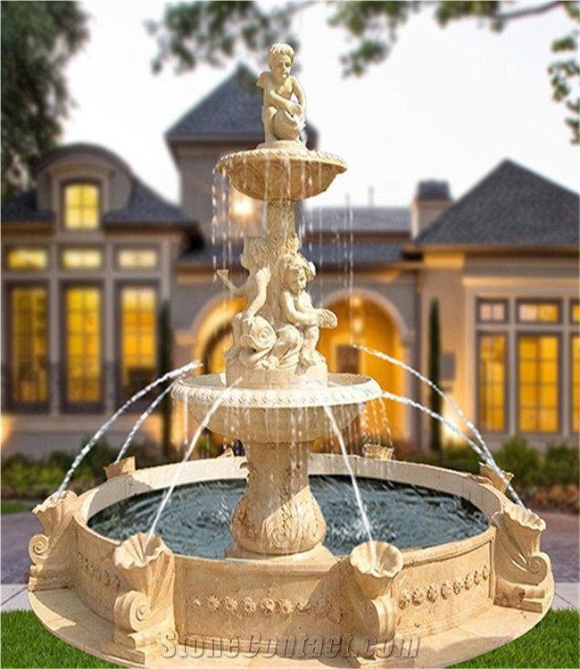 Garden Natural Stone Hand Golden Marble Water Fountain