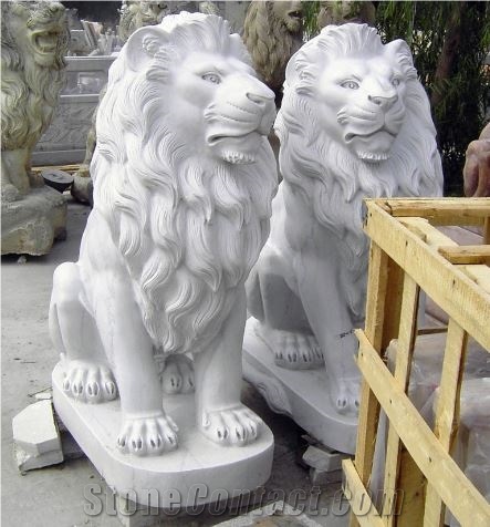 Garden Outdoor China White Marble Lion Statues Art Sculpture