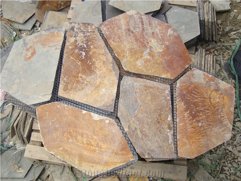 Irregular Shaped Rusty Slate Flagstone Flooring Paving Stone