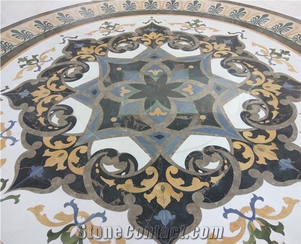 Square Flower Pattern Marble Floor Carpet Medallions