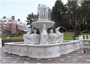 White Marble With Grey Veins Water Flow Fountains