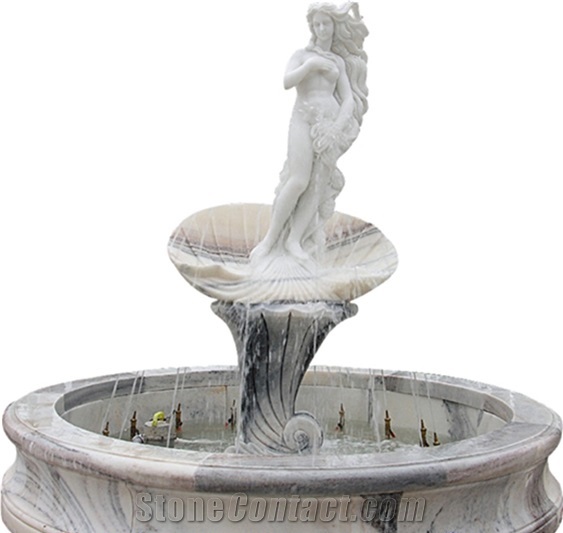 White Marble With Grey Veins Water Flow Fountains