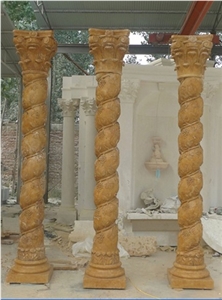 Yellow Limestone Helical Shaped Carving Roman Columns