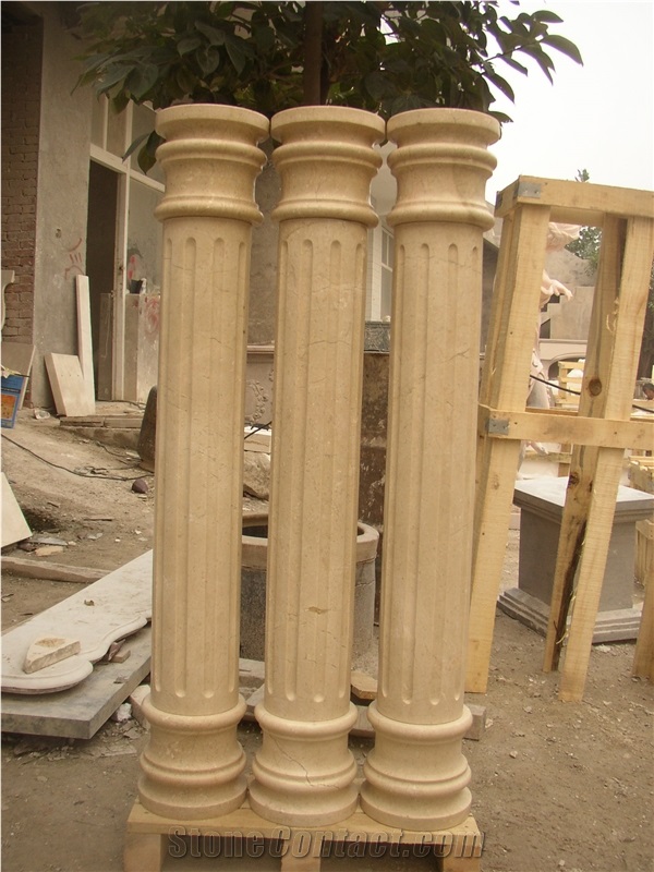 Yellow Limestone Helical Shaped Carving Roman Columns