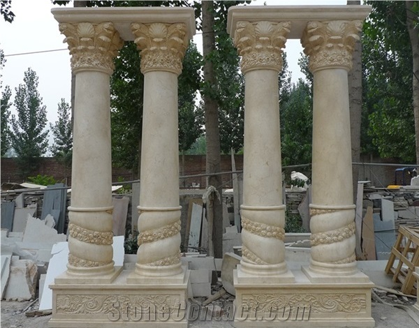 Yellow Limestone Helical Shaped Carving Roman Columns