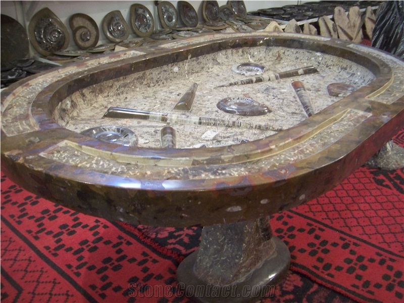 Fossil Brown Marble Carved Stone Interior Furniture, Coffe Tables