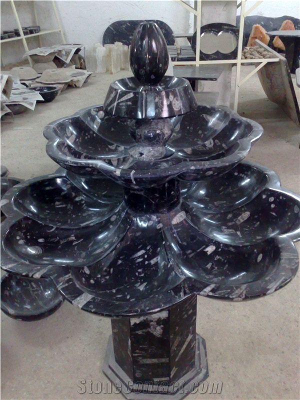 Fossilized Black Marble Fountain