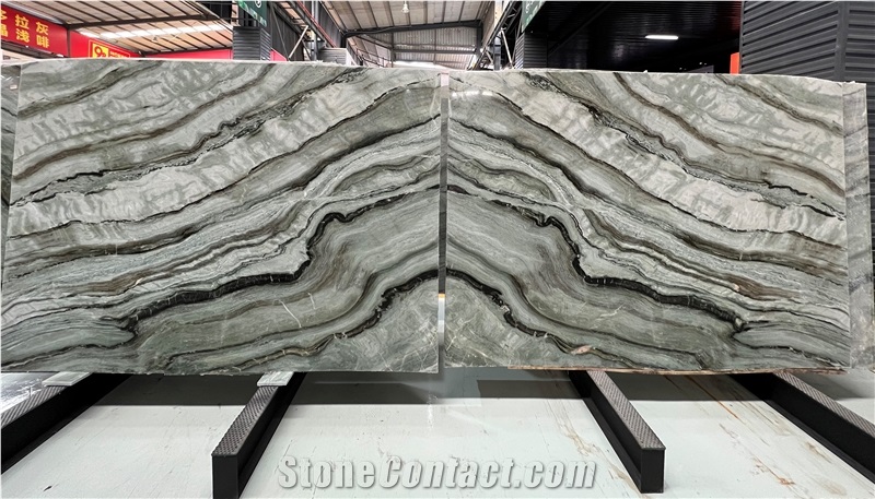 Chinese Green Marble With Black Wavy Grain Cloud Emerald