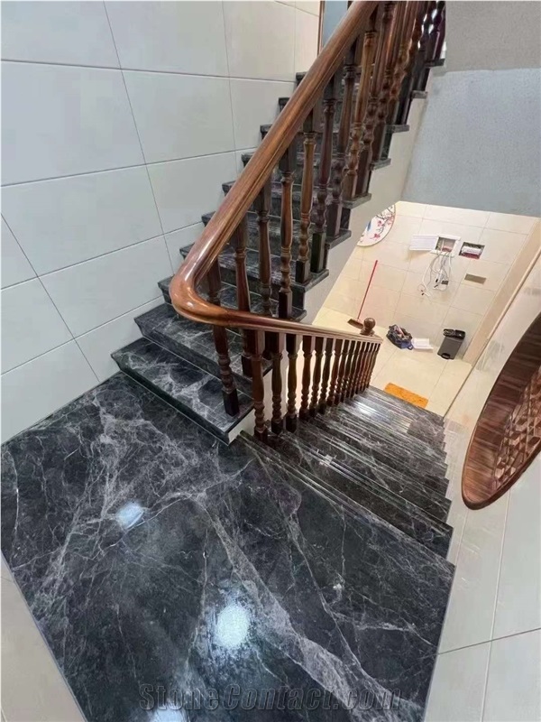 Hermes Grey Marble Interior Stairs Steps Treads And Risers