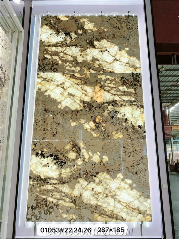 Patagonia Exotic Backlit Gold Quartzite Feature Wall Slabs