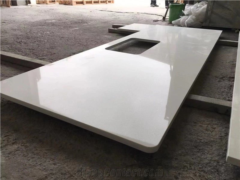 Pure White Artificial Quartz Countertops Kitchen Bench Tops