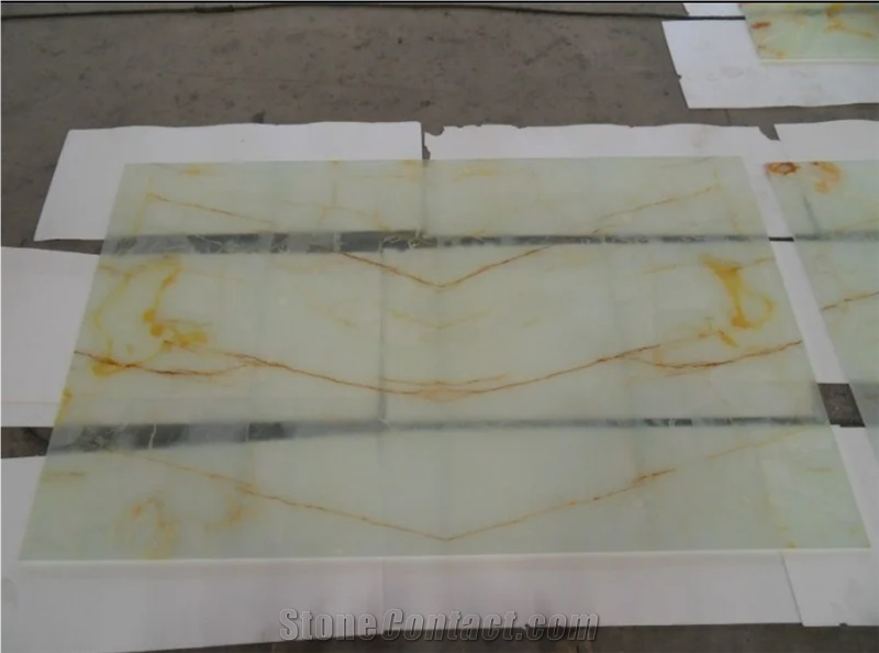 Transparent Bookmatched White Onyx Stone Thin Panel