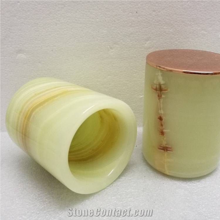 Candle Jar Onyx Stone Pink Vessel With Lid For Candle Making