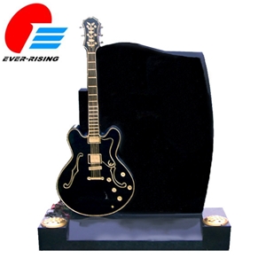 Customized Hand Carved Black Granite Guitar Headstone