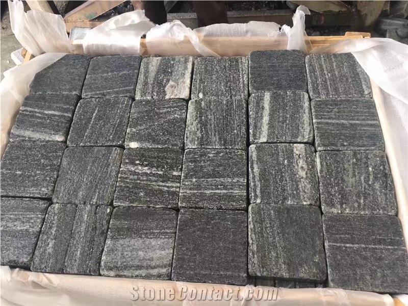 Tumbled Dark Grey Granite Cobble Paver,Sea Wave Granite