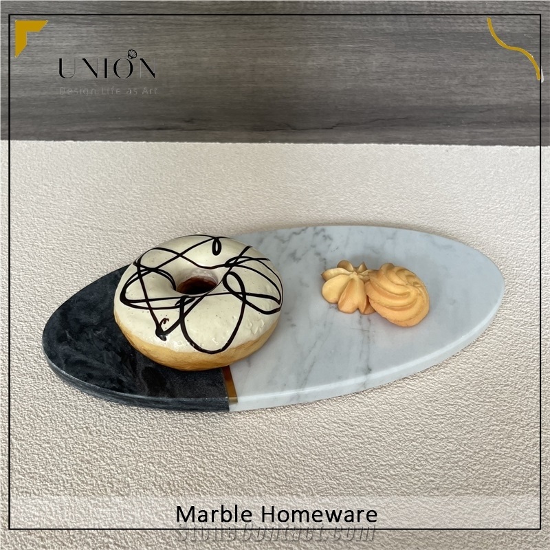 Black Mix White Marble Tray Marble Plates For Kitchen