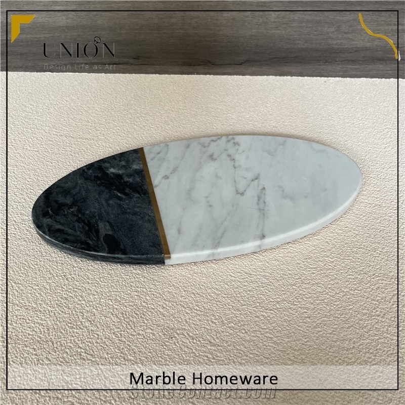 Black Mix White Marble Tray Marble Plates For Kitchen
