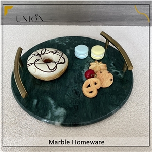 China Green Serving Tray With Handle Round Serving Tray