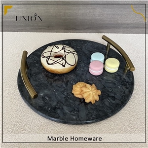 Natural Round Marble Food Tray With Handle