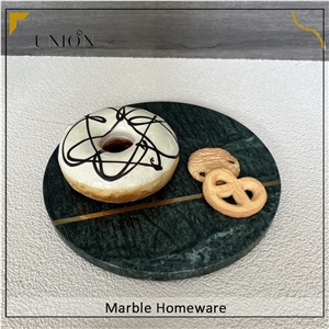 Round Marble Tray Green Food Plates With Brass Strip