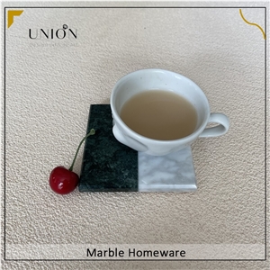 White Mixed Green Marble Stone Coasters Polished Tea Coaster