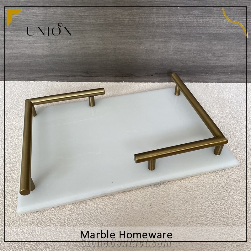 White Serving Tray With Corner Handle For Tableware