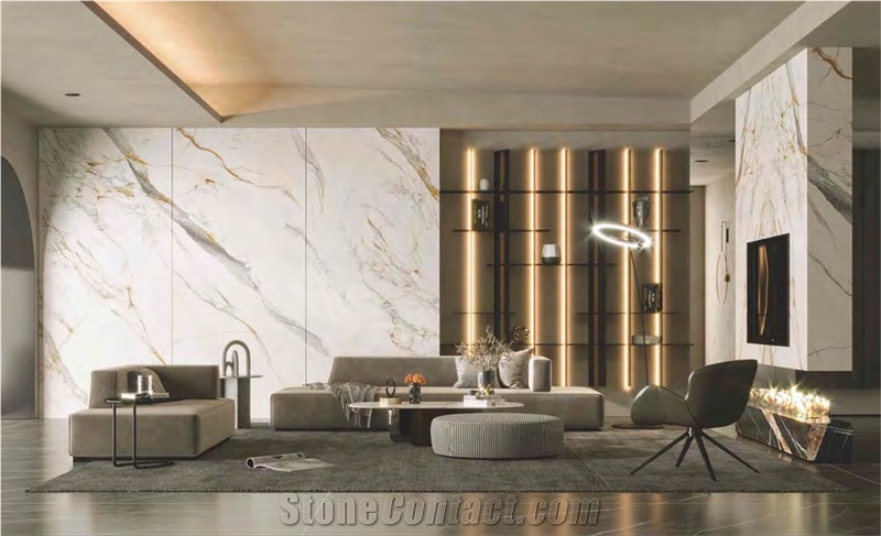 Apuan White Marble Look Sintered Stone Tiles Slabs