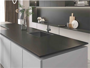 Black Aurora Pure Black Sintered Stone Kitchen Island Top, Worktop
