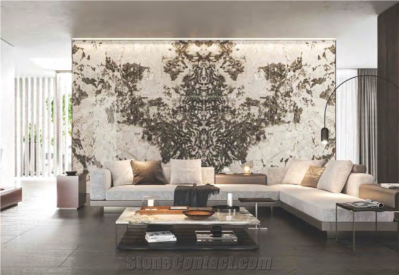 BUTTERFLY LOVE & GOLDEN FLOWER BOOKMATCHED WALL STONE