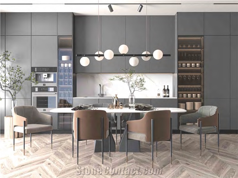 Pure Grey Color Sintered Stone Kitchen Cabinets Decor Panel