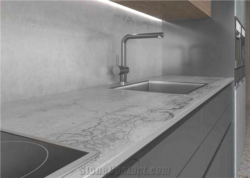 Titanium Silver Grey Sintered Stone Kitchen Countertop