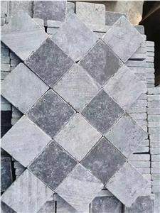 Blue Limestone Honed Tumbled Mixed Pattern Paving Cobbles