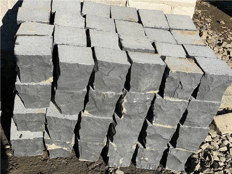 Black Basalt Bush-Hammered Cobble Stone, Pavers, Cube Stone