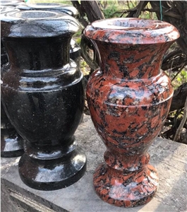 Red Granite Memorial Vase, Rosso Santiago Granite Grave Vase
