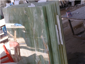 Translucent Glass Backed Onice Verde Pakistan Stone Panel