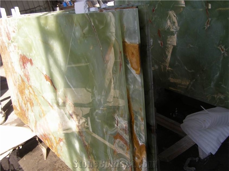 Translucent Glass Backed Onice Verde Pakistan Stone Panel