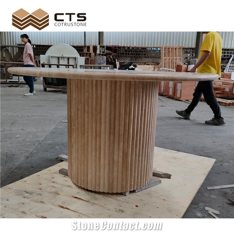 Travertine Table Custom Round Soft Gold Color